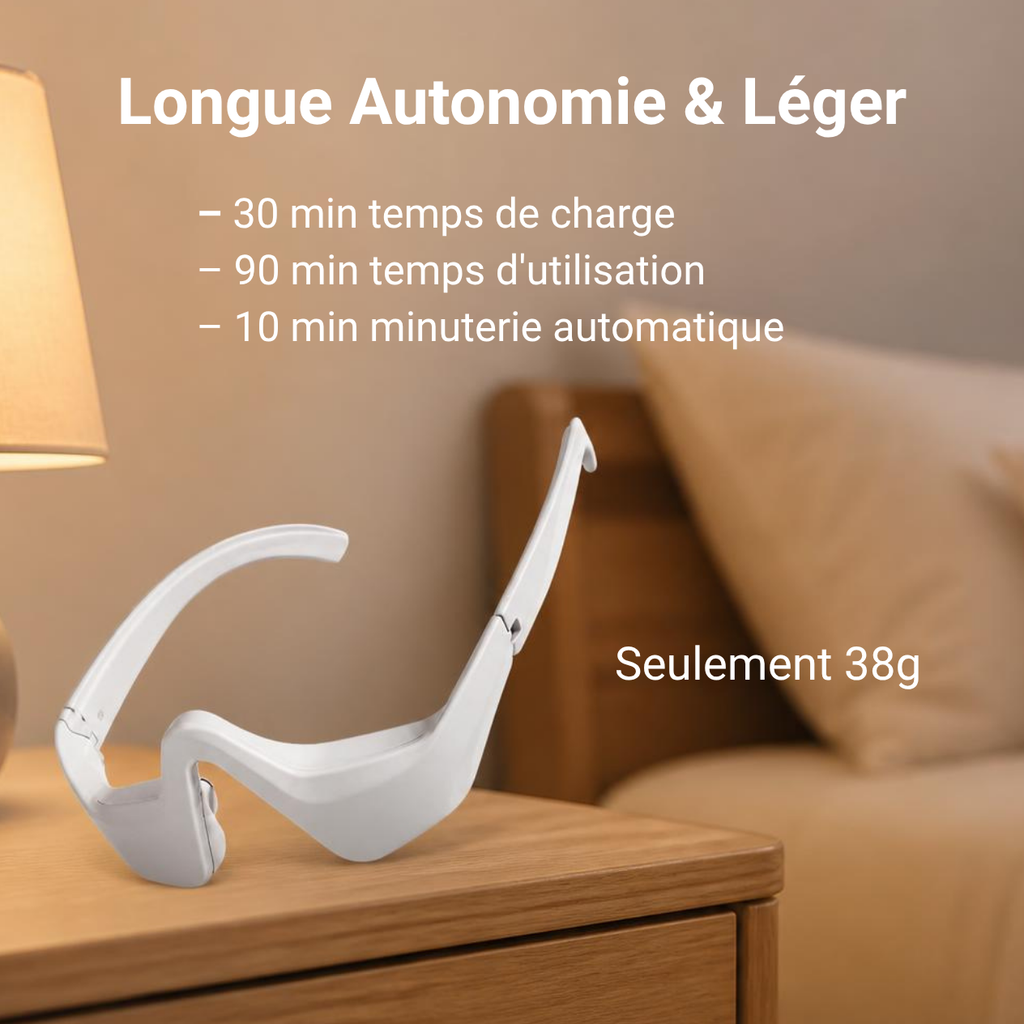 Masseur oculaire LED sans fil Satilune, léger 38 g, 90 minutes d'autonomie